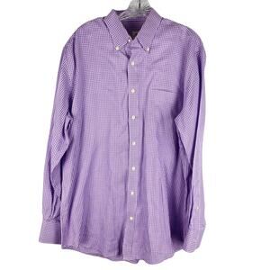 Peter Millar Nanoluxe Cotton Gingham Plaid Size L Purple Long Sleeve Button Down